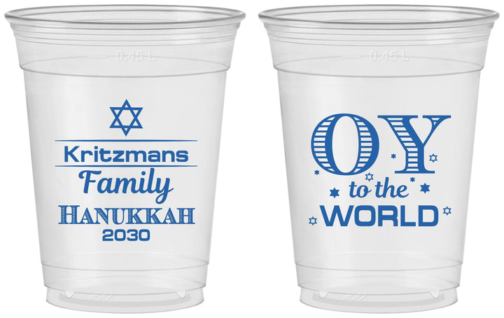 Custom Hanukkah 16 oz Soft Sided Clear Cups - Oy To The World | 270000