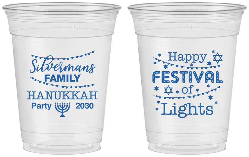Custom Hanukkah 16 oz Soft Sided Clear Cups - Festival Of Lights | 270006