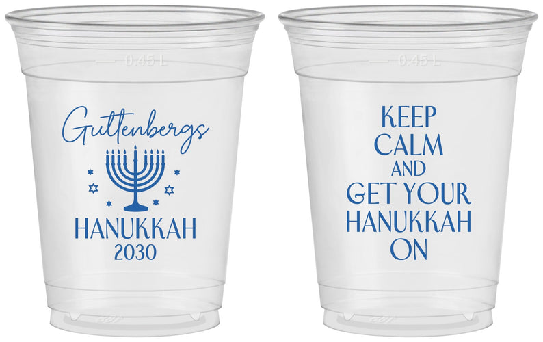 Custom Hanukkah 16 oz Soft Sided Clear Cups - Menorah | 270008