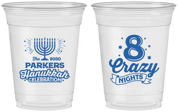Custom Hanukkah 16 oz Soft Sided Clear Cups - Eight Crazy Nights | 270010