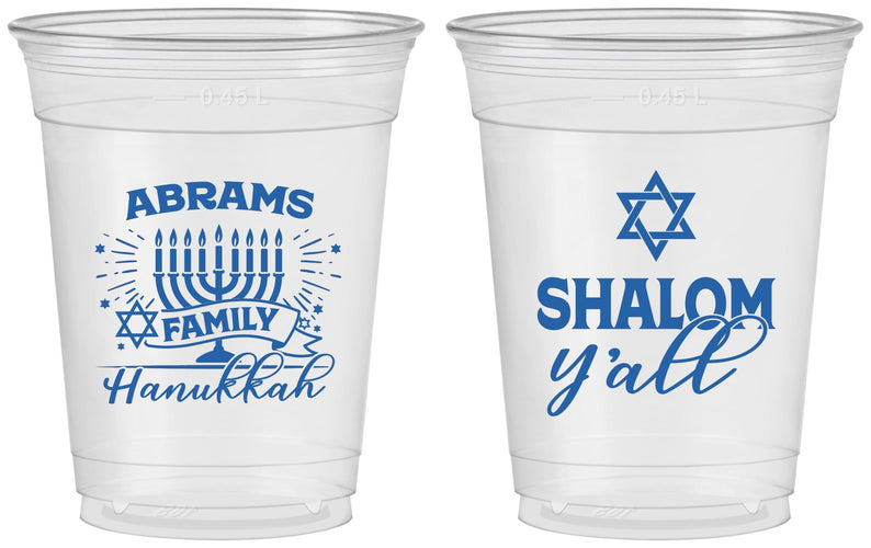 Custom Hanukkah 16 oz Soft Sided Clear Cups - Shalom | 270014