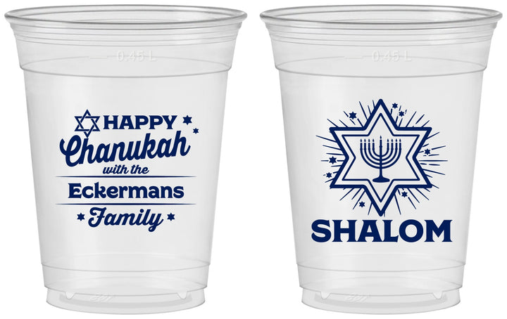 Custom Hanukkah 16 oz Soft Sided Clear Cups - Shalom | 270015