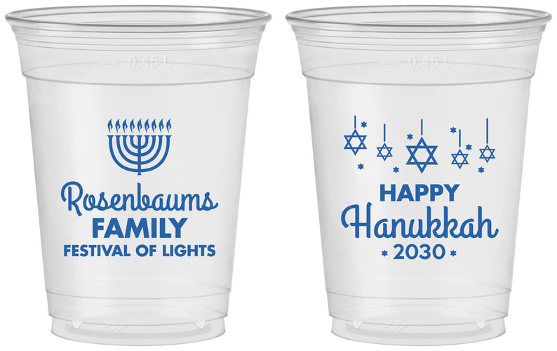Custom Hanukkah 16 oz Soft Sided Clear Cups - Menorah | 270016