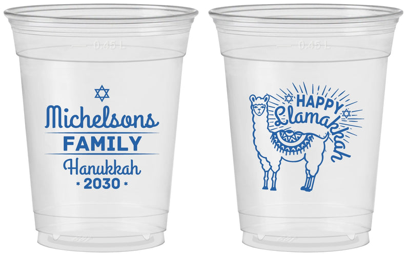 Custom Hanukkah 16 oz Soft Sided Clear Cups - Llamakkah | 270017