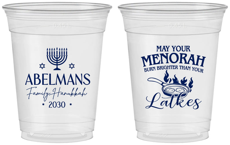 Custom Hanukkah 16 oz Soft Sided Clear Cups - Menorah Latkes | 270019