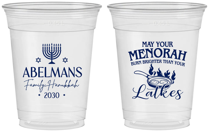 Custom Hanukkah 16 oz Soft Sided Clear Cups - Menorah Latkes | 270019