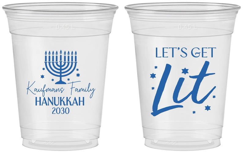 Custom Hanukkah 16 oz Soft Sided Clear Cups - Lets Get Lit | 270020