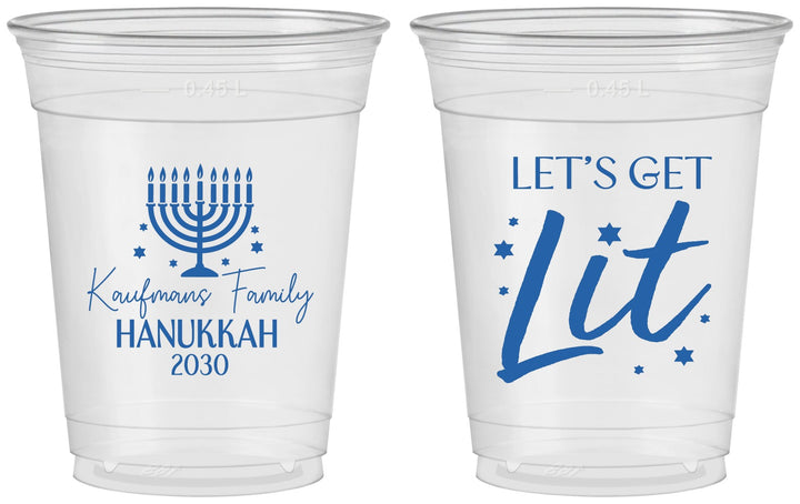 Custom Hanukkah 16 oz Soft Sided Clear Cups - Lets Get Lit | 270020