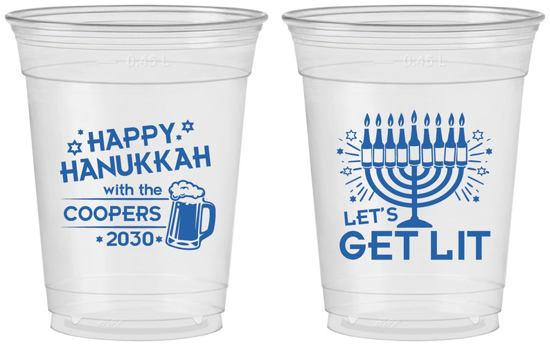 Custom Hanukkah 16 oz Soft Sided Clear Cups - Lets Get Lit | 270021