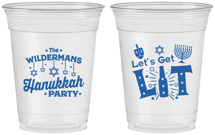 Custom Hanukkah 16 oz Soft Sided Clear Cups - Lets Get Lit | 270022