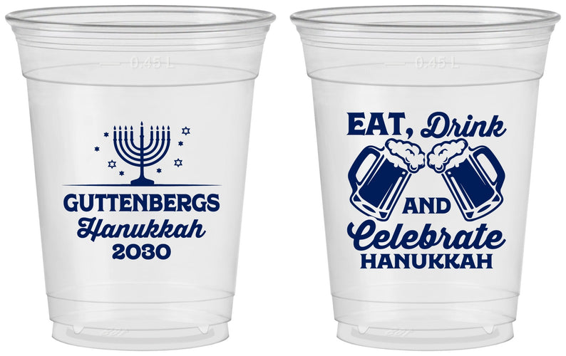 Custom Hanukkah 16 oz Soft Sided Clear Cups - Menorah | 270023