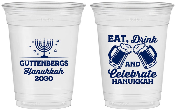 Custom Hanukkah 16 oz Soft Sided Clear Cups - Menorah | 270023