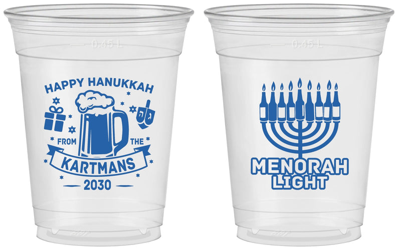 Custom Hanukkah 16 oz Soft Sided Clear Cups - Menorah | 270028