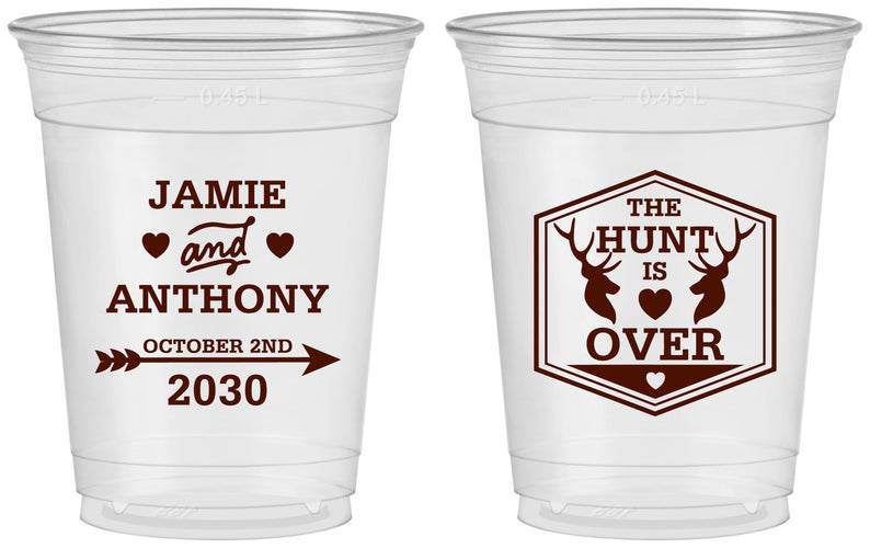 Custom Wedding 16 oz Soft Sided Clear Cups - The Hunt Is Over | 272