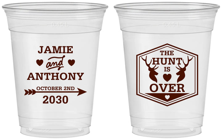 Custom Wedding 16 oz Soft Sided Clear Cups - The Hunt Is Over | 272