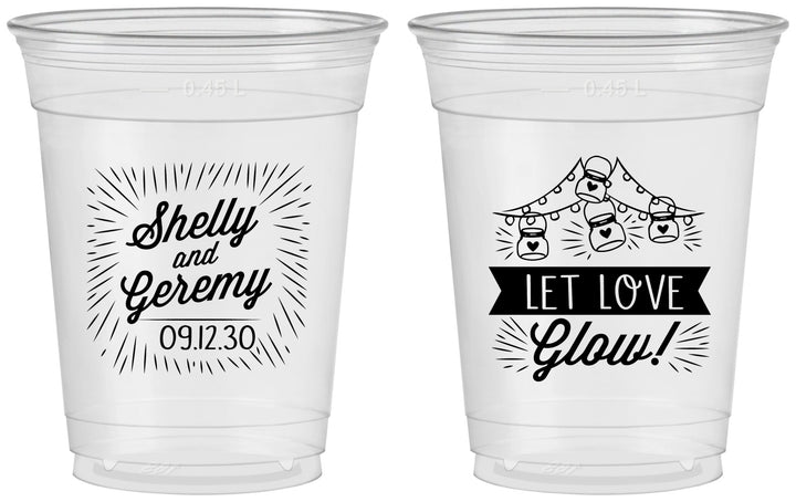 Custom Wedding 16 oz Soft Sided Clear Cups - Let Love Glow | 273