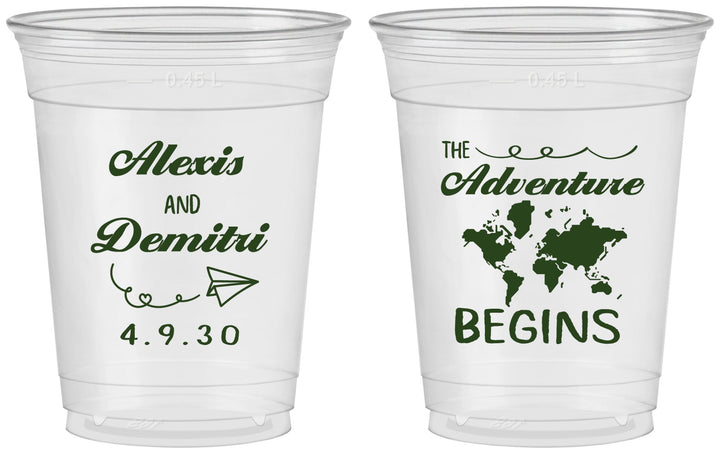 Custom Wedding 16 oz Soft Sided Clear Cups - The Adventure Begins | 276
