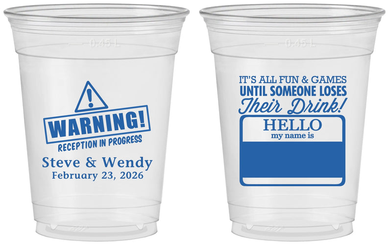 Custom Wedding 16 oz Soft Sided Clear Cups - Hello My Name Is | 280