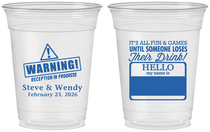 Custom Wedding 16 oz Soft Sided Clear Cups - Hello My Name Is | 280