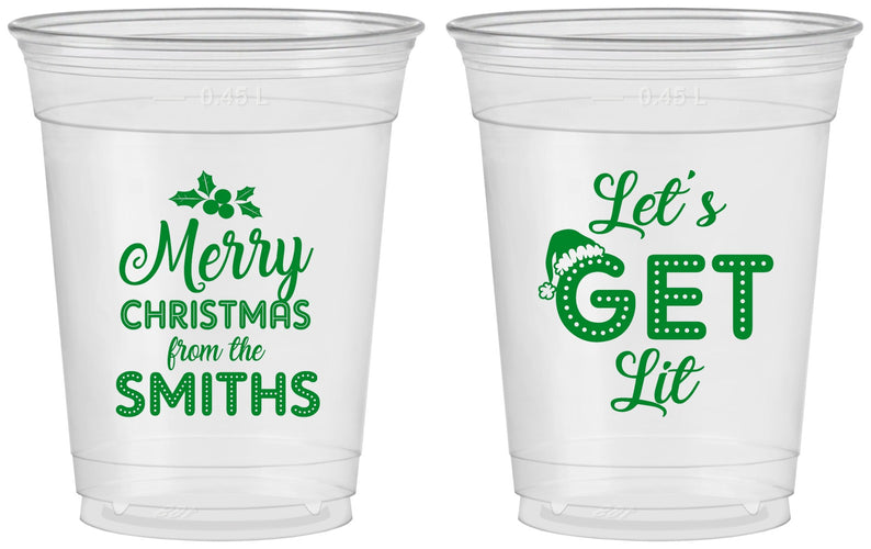 Custom Christmas 16 oz Soft Sided Clear Cups - Lets Get Lit | 280001