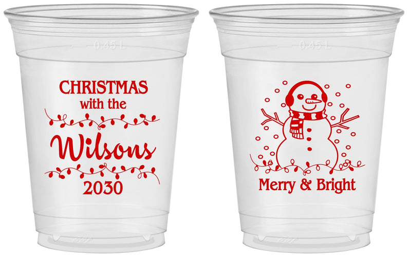 Custom Christmas 16 oz Soft Sided Clear Cups - Snowman | 280002