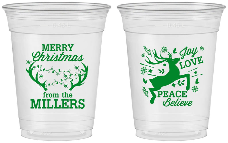 Custom Christmas 16 oz Soft Sided Clear Cups - Reindeer | 280003