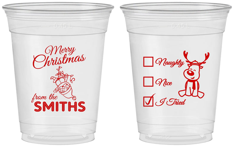 Custom Christmas 16 oz Soft Sided Clear Cups - Naughty Or Nice | 280004