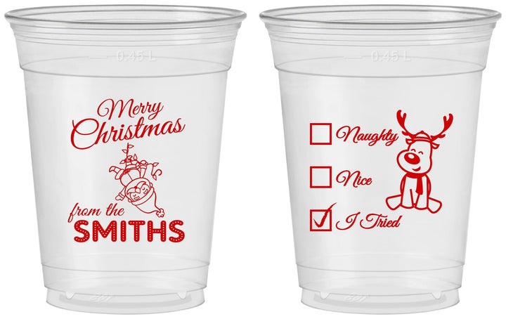 Custom Christmas 16 oz Soft Sided Clear Cups - Naughty Or Nice | 280004