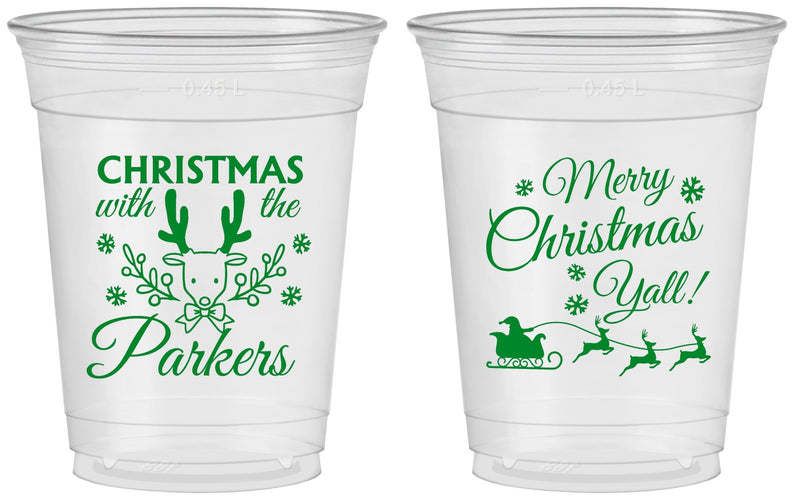 Custom Christmas 16 oz Soft Sided Clear Cups - Reindeer | 280005