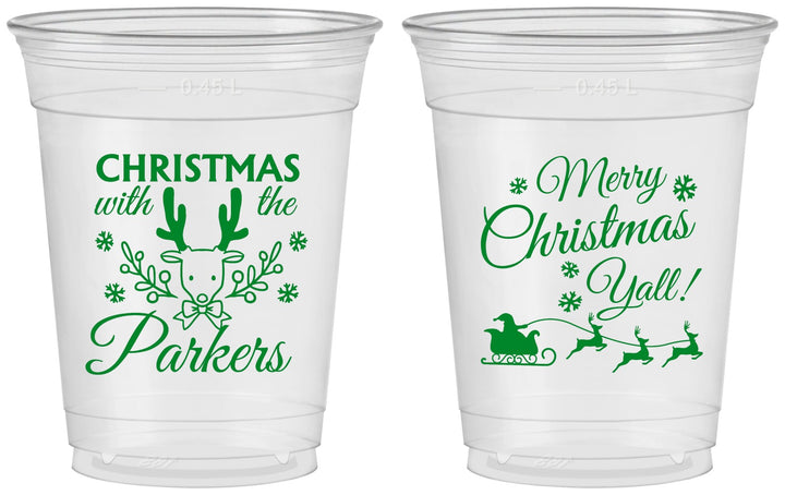 Custom Christmas 16 oz Soft Sided Clear Cups - Reindeer | 280005