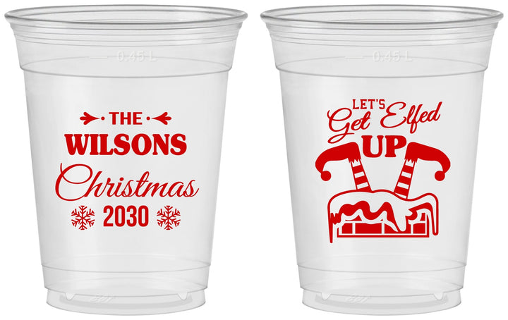 Custom Christmas 16 oz Soft Sided Clear Cups - Lets Get Elfed Up | 280006