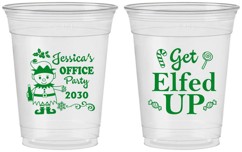 Custom Christmas 16 oz Soft Sided Clear Cups - Lets Get Elfed Up | 280007