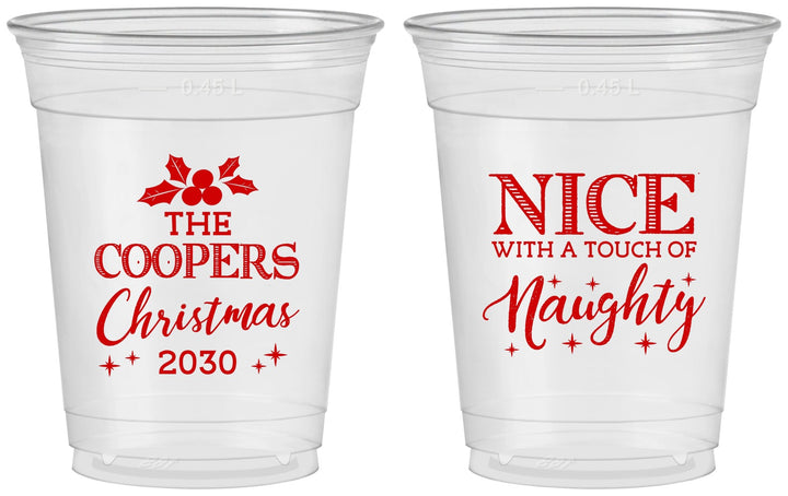 Custom Christmas 16 oz Soft Sided Clear Cups - Naughty Or Nice | 280008