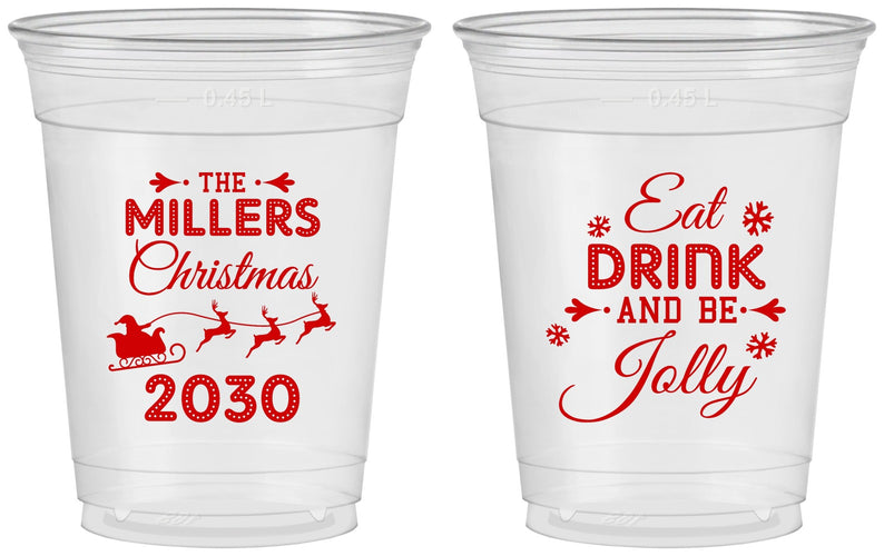 Custom Christmas 16 oz Soft Sided Clear Cups - Eat Drink And Be Jolly | 280010