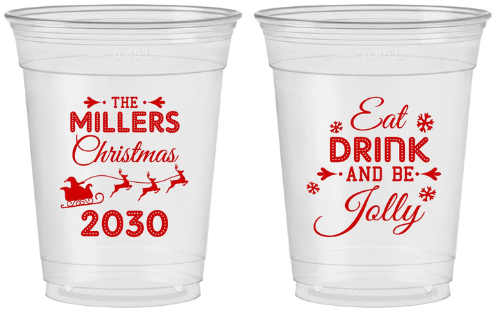 Custom Christmas 16 oz Soft Sided Clear Cups - Eat Drink And Be Jolly | 280010