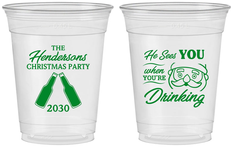 Custom Christmas 16 oz Soft Sided Clear Cups - Santa | 280015