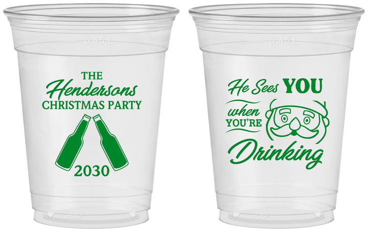 Custom Christmas 16 oz Soft Sided Clear Cups - Santa | 280015