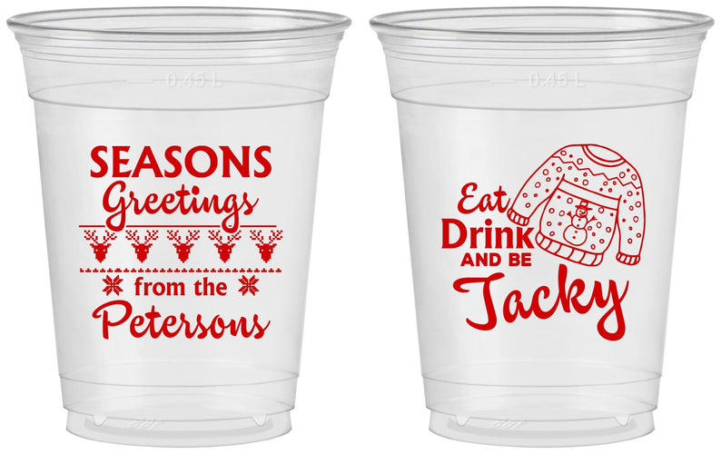 Custom Christmas 16 oz Soft Sided Clear Cups - Eat Drink Be Jacky | 280016