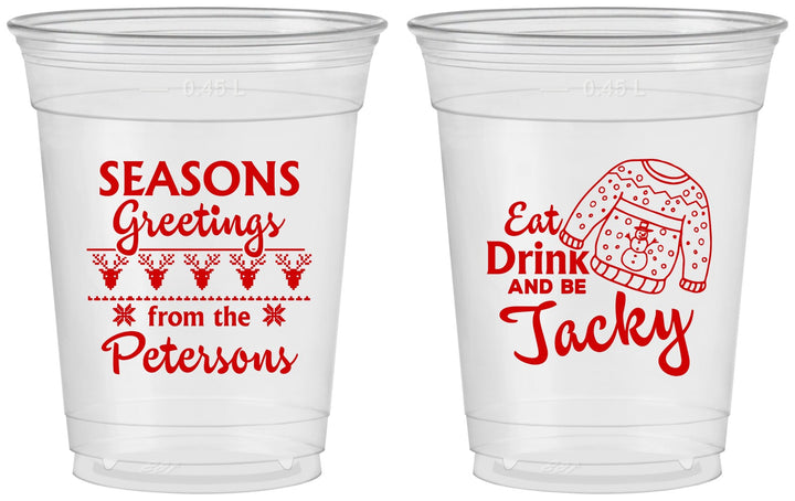 Custom Christmas 16 oz Soft Sided Clear Cups - Eat Drink Be Jacky | 280016