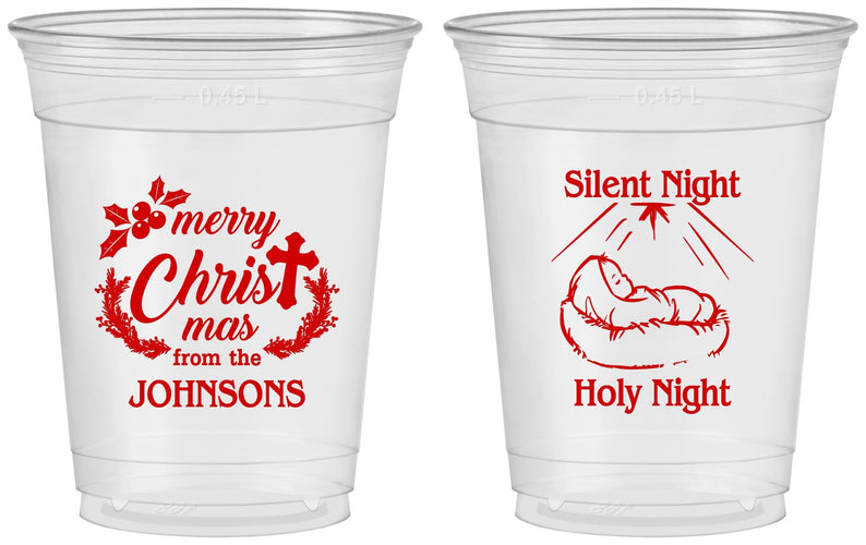Custom Christmas 16 oz Soft Sided Clear Cups - Silent Night Holy Night | 280018