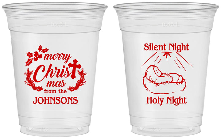 Custom Christmas 16 oz Soft Sided Clear Cups - Silent Night Holy Night | 280018