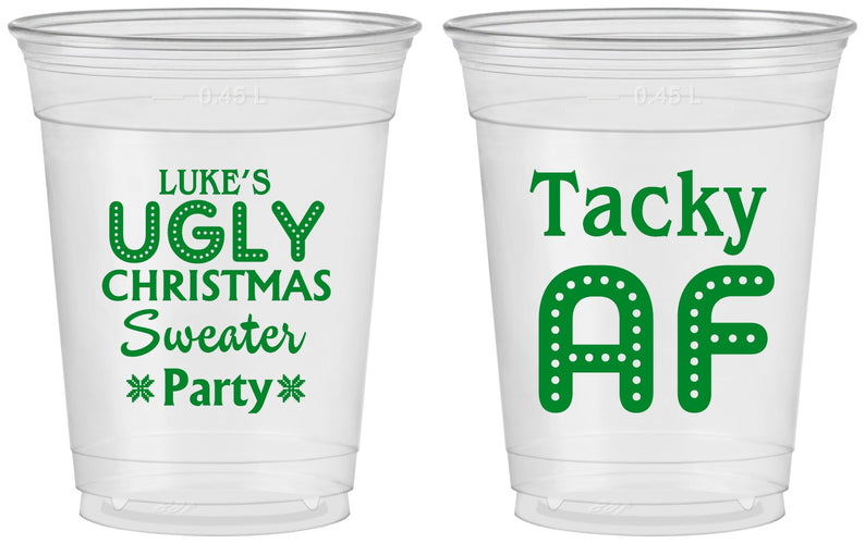 Custom Christmas 16 oz Soft Sided Clear Cups - Tacky Af | 280021