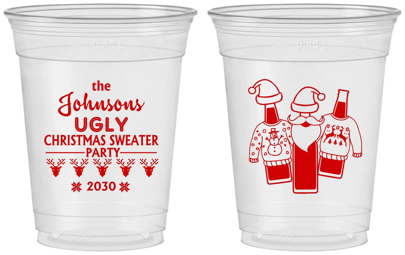 Custom Christmas 16 oz Soft Sided Clear Cups - Ugly Sweater | 280022
