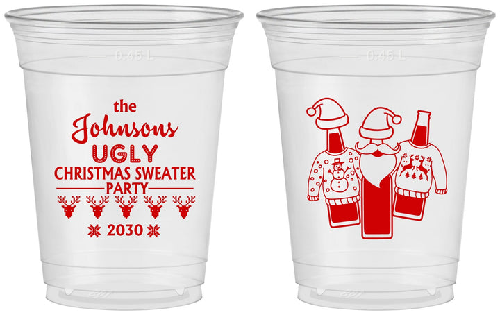 Custom Christmas 16 oz Soft Sided Clear Cups - Ugly Sweater | 280022