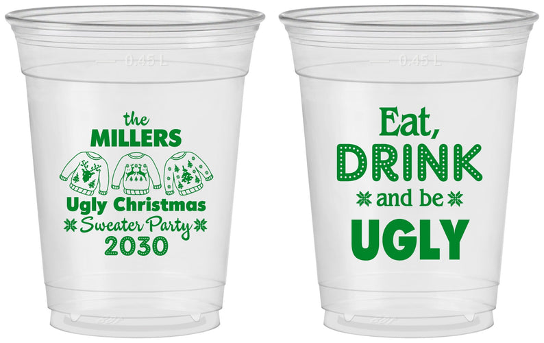Custom Christmas 16 oz Soft Sided Clear Cups - Ugly Sweater | 280023