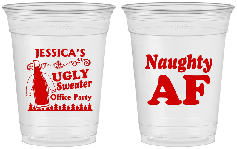 Custom Christmas 16 oz Soft Sided Clear Cups - Eat Drink Be Ugly | 280024