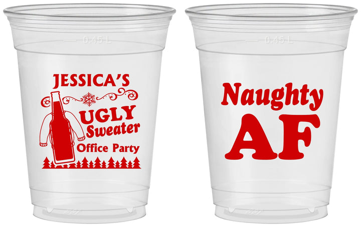 Custom Christmas 16 oz Soft Sided Clear Cups - Eat Drink Be Ugly | 280024