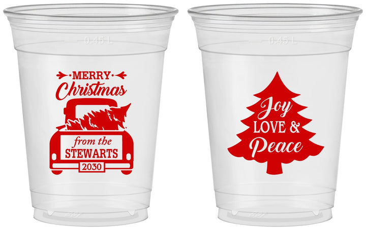 Custom Christmas 16 oz Soft Sided Clear Cups - Christmas Tree | 280026