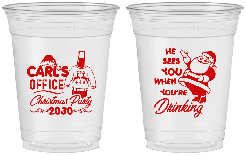 Custom Christmas 16 oz Soft Sided Clear Cups - Santa Claus | 280028