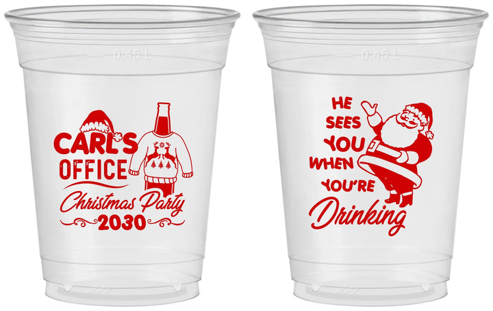 Custom Christmas 16 oz Soft Sided Clear Cups - Santa Claus | 280028